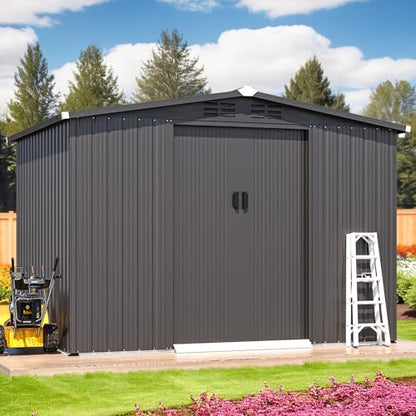 8x6 FT Galvanized Steel Outdoor Storage Shed (Dark Grey / 6x8)