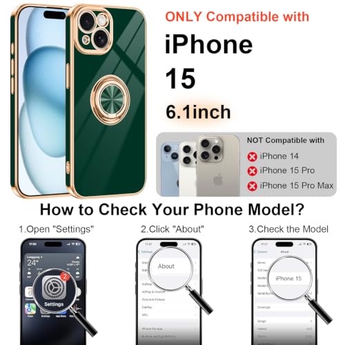 Designed for iPhone 15 Case with Ring Stand Slim Green (Green / 6.1'' iPhone 15)