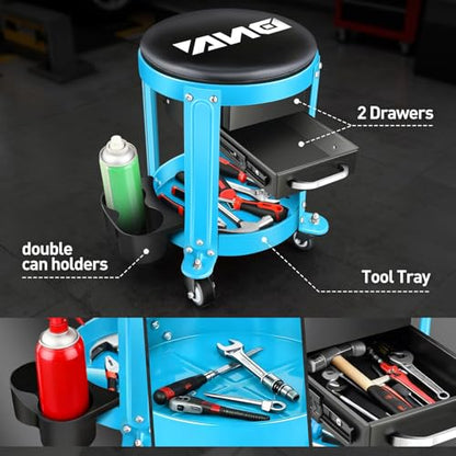 Round Mechanics Roller Seat Creeper Stool with Padded Cushion (Blue)