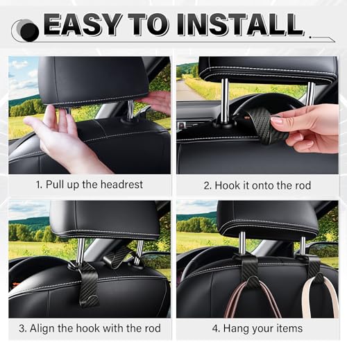 Universal 4 Pack Car Seat Headrest Purse Hook (4pc / Black Checkered)