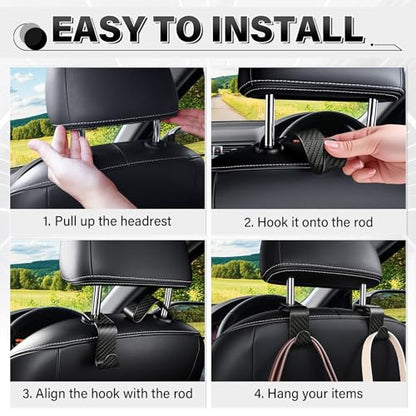 Universal 4 Pack Car Seat Headrest Purse Hook (4pc / Black Checkered)
