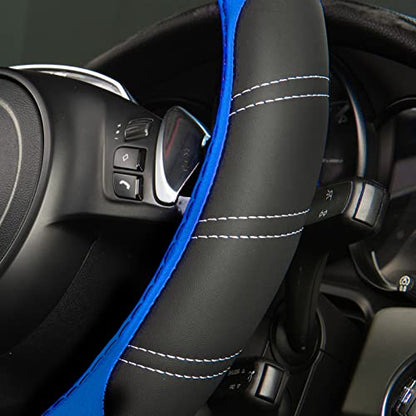 Line Rider Microfiber 14 Inch Leather Sporty Steering Wheel Cover Universal Fits for Truck (Black＆Blue / Small[13.5"-14"])