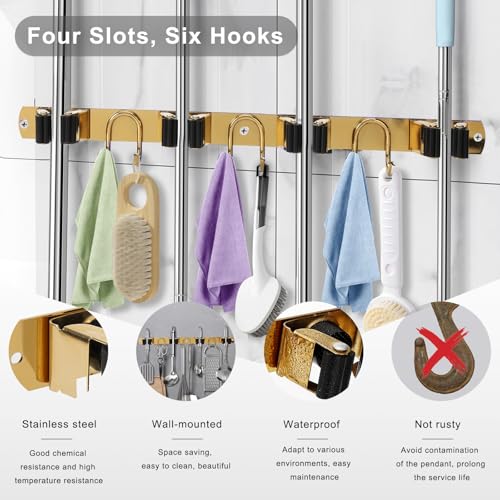 Mop Broom Holder Wall Mount (Gold-1 Pack)