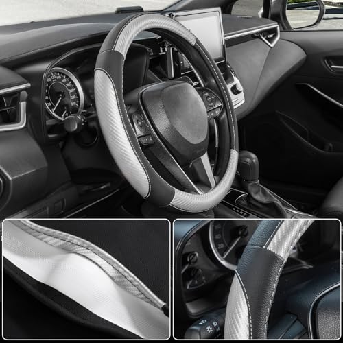Car Steering Wheel Cover 15.5" (Large size[15 1/2''-16''] / Black and Sliver)