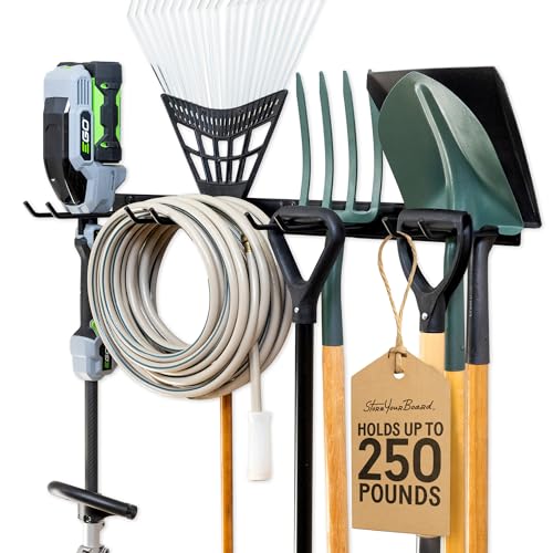 Garage Tool Organizer (36" Heavy Duty Steel Rack | 4 Hooks | Holds 250lbs / BLACK)