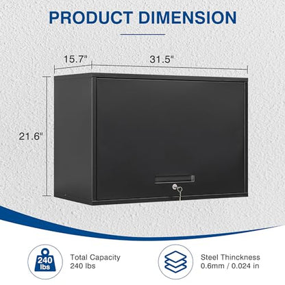 Metal Storage Cabinet Black Wall Cabinets with Shelf and Locking Door (15.7"D x 31.5"W x 21.6"H / Black)