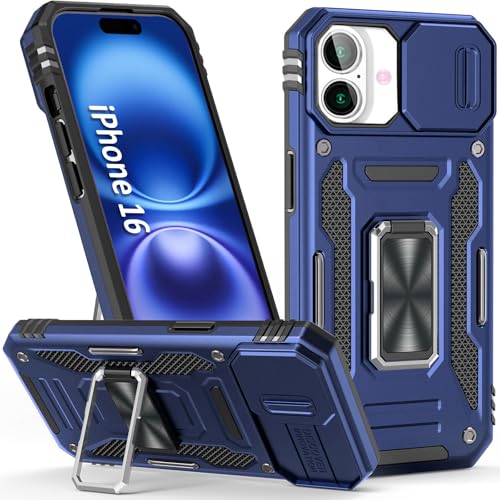 Heavy Duty Phone Case for iPhone 16Case with Camera Cover (iPhone 16 【6.1 inch】 / Navy Blue)