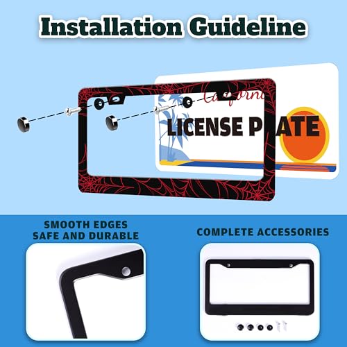 Red Spider Web License Plate Frame Funny Cobweb Gothic License Plate Holder (Red Spider Web)