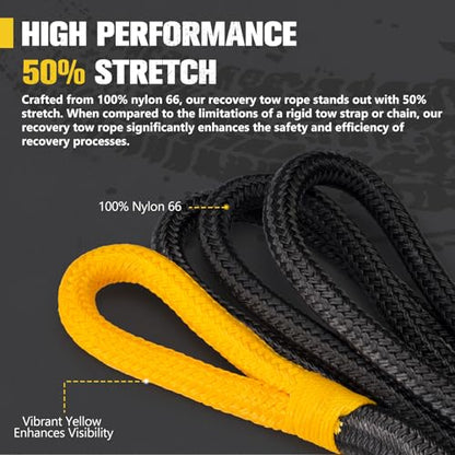 1.25"×20ft Kinetic Recovery Rope with 2 Soft Shackle Kit (1.25in×20ft)