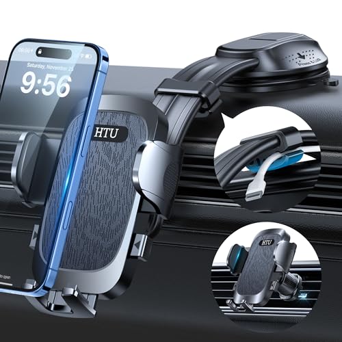 Upgraded Strongest Suction No Block View Bendable Arm Car Phone Holder (Deep Black)