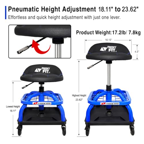 Rolling Stool with Blue Wheels (Blue Stool With Blue Casters)