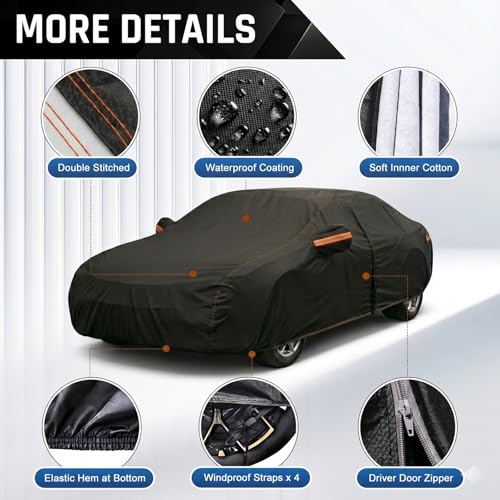 Full Size Luxury Sedan Car Cover Waterproof All Weather 200 (1-C5 Fit Sedan, Length 201-208 inch)