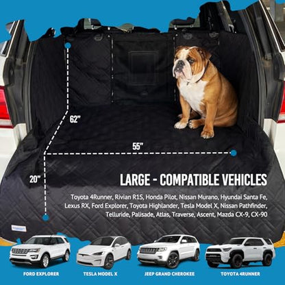 Bulldogology SUV Cargo Liner for Dogs 55"x82" Heavy Duty Complete Pet Trunk Cargo Cover Area (Mesh Black / Large)
