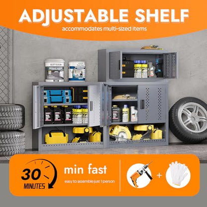 Metal Wall Storage Cabinet with Adjustable Shelf Steel Wall Mounted Garage Storage Cabinet with Doors for Basement Utility Room Warehouse Kitchen (H30.3")
