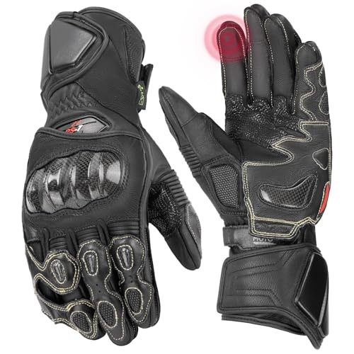 Leather Motorcycle Gloves for Men and Women (Black / X-Large)