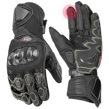 Leather Motorcycle Gloves for Men and Women (Black / X-Large)
