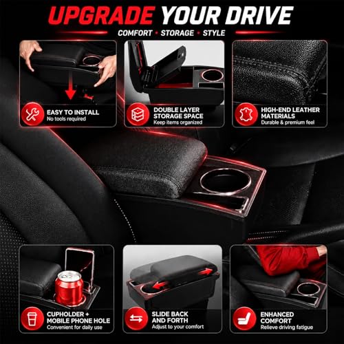 Car Armrest Box Compatible with Honda Fit Jazz Hatchback 2009 (with Cup Holder)