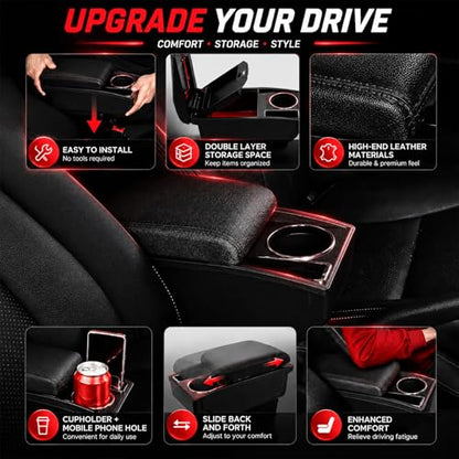 Car Armrest Box Compatible with Honda Fit Jazz Hatchback 2009 (with Cup Holder)