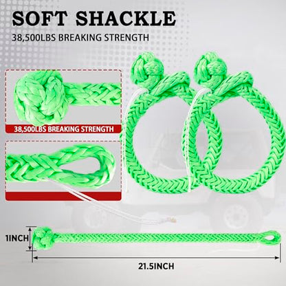 Kinetic Recovery Tow Rope Heavy Duty Offroad Snatch Strap for for Trucks SUV UTV ATV Tractor Car Jeep (7/8" x 20' / Green)