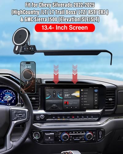 Car Phone Holder for 2022 (Silverado/GMC Sierra 2022-2026 (Extension Rod) / Magsafe+ Wireless Charger)
