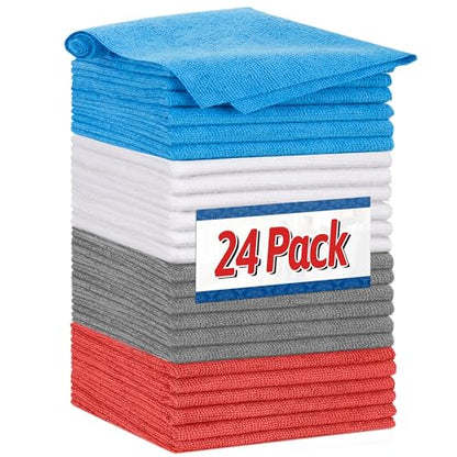 Shop Towels Microfiber Cleaning Cloth Bulk (24PK / 4 Colors)