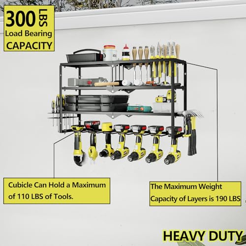 Power Tool Organizer Heavy Duty Wall Mount Drill Tools Holder (Black / 7 Slots 3Layers)