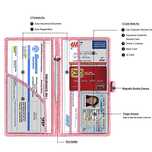 Car Registration and Insurance Card Holder (T Glitter Pink)
