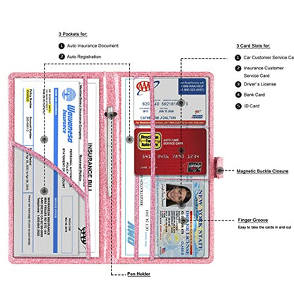 Car Registration and Insurance Card Holder (T Glitter Pink)