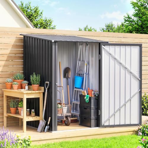 3.3' x 3.4' Outdoor Storage Shed Sloping Roof Lockable Door Gray (Dark Gray / 3.3' x 3.4')