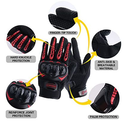 Motorcycle Gloves Touch Screen Full Finger Riding Gloves Knuckle Protection for Men and Women for Dirt Riding (Red / X-Large)