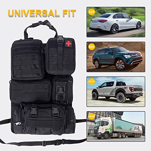 Universal Tactical Seat Back Organizer Vehicle Molle Panel Organizer Storage Bag with 5 Detachable Molle Pouch for All Vehicel Such as Jeep (A model-Black)