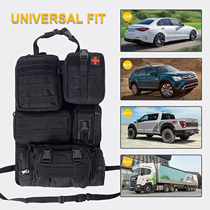 Universal Tactical Seat Back Organizer Vehicle Molle Panel Organizer Storage Bag with 5 Detachable Molle Pouch for All Vehicel Such as Jeep (A model-Black)