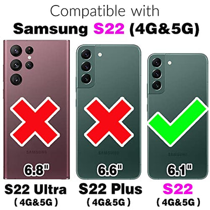 Compatible with Samsung Galaxy S22 5G Wallet Case Screen Protector Crossbody Shoulder Strap Ring Buckle Stand Card Holder Magnetic Car Mount Phone Cover for S 22 22S 4G G5 6.1 inch Women Men Purple (Purple / for S22)