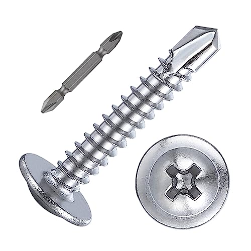 200 pcs) Wensilon #10×1”for Sheet Metal Self-Tapping Screws 410 Stainless Steel Truss Head High-Strength Quick Tapping Screws (#10X1" / Silver)