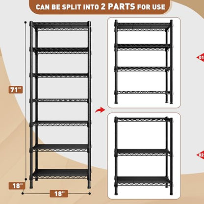 7 Tier Metal Shelving Unit (7 Tier-18"D x 18"W x 71"H)