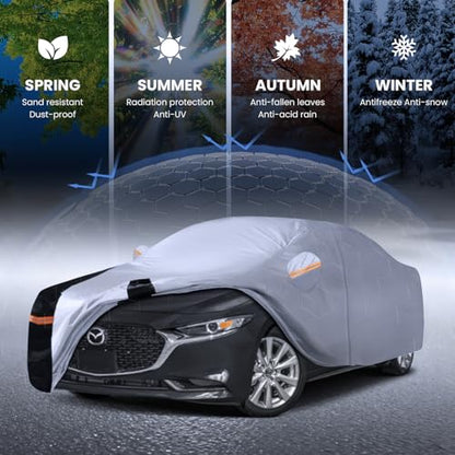 Multi Layer Car Cover Custom Fit for Mazda 3 Sedan (W.Custom Fit Mazda 3 Sedan / White Car Cover)
