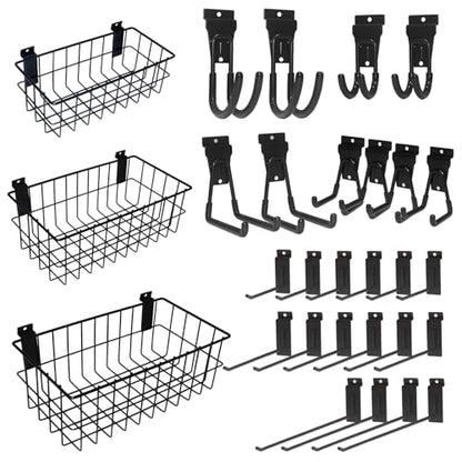 29 PCS Slatwall Accessories Kit for Garage Rooms Shops Storage (29 pcs / Black)