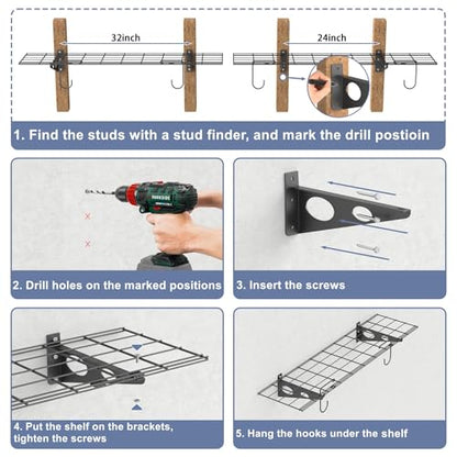 2 Pack Garage Wall Shelves (Black / 12*48inch)
