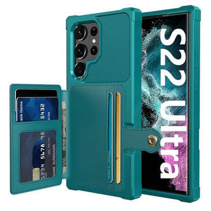 for Samsung Galaxy S22 Ultra Case with Card Holder (Green / Samsung Galaxy S22 Ultra)