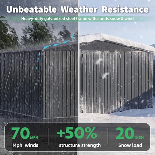 10' x 12' Large Metal Outdoor Storage Shed (Dark Grey / 10x12)
