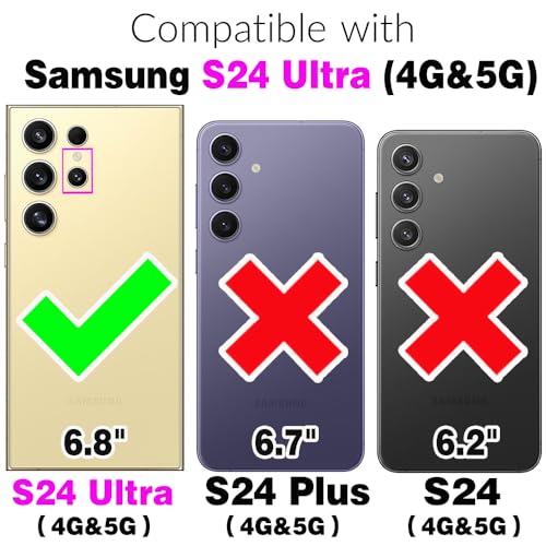 Compatible with Samsung Galaxy S24 Ultra 5G Wallet Case and Screen Protector Crossbody Shoulder Strap Stand Card Holder Magnetic Car Mount Cell Phone Cover for S24Ultra S 24 24Ultra Women Men Pink (Rose Gold / for S24 Ultra)
