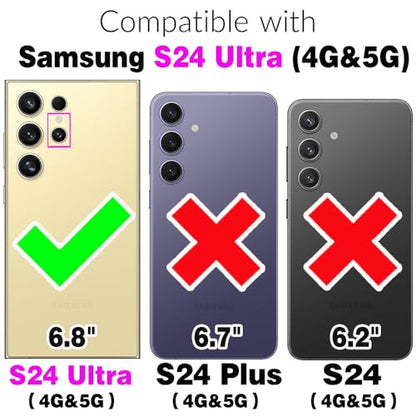 Compatible with Samsung Galaxy S24 Ultra 5G Wallet Case and Screen Protector Crossbody Shoulder Strap Stand Card Holder Magnetic Car Mount Cell Phone Cover for S24Ultra S 24 24Ultra Women Men Pink (Rose Gold / for S24 Ultra)