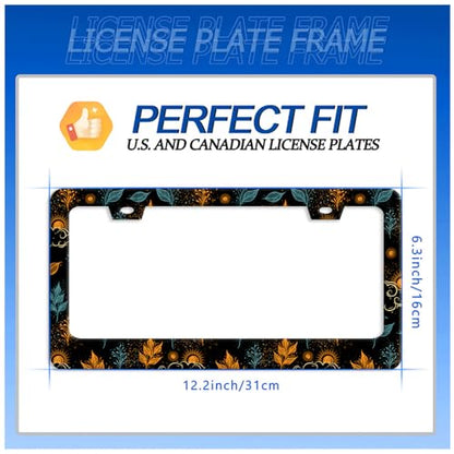 Galaxy License Plate Frame Colorful Starry Sky License Plate Stainless Steel Funny License Plate Holder for Men Women Universal Car Accessories Decoration 12.3" x 6.3" (Sun Galaxy With Leaves Print)
