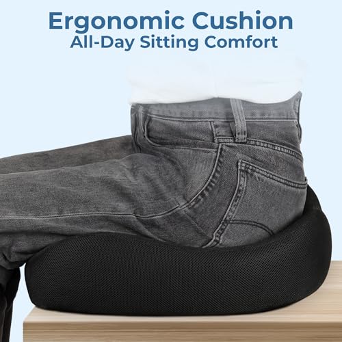 Seat Cushion Memory Foam Chair Pad for Tailbone Pain Relief (Black / XX-Large)
