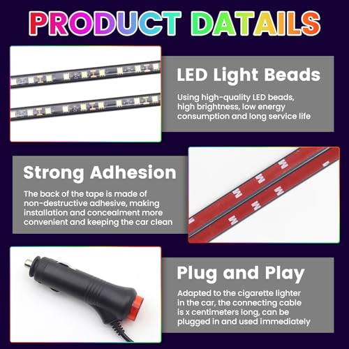 Atmosphere Lights Kit Strip Lights 2in1 Light Interior Car Lights Ambient Light Strip Flexible Color for car (White)