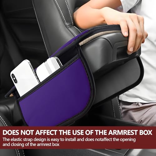 Leather Car Center Console Cover with Side Storage Pockets (BlackPurple)