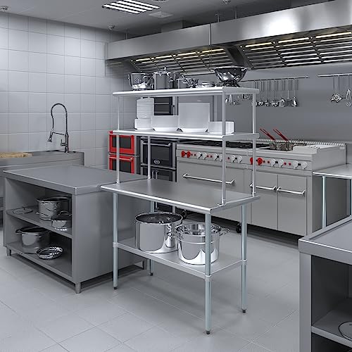 Stainless Steel Work Table Double Tier Overshelf (24" x 48" Work Table + 18" Overshelf)
