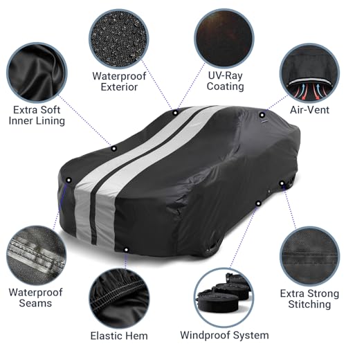 Car Cover Waterproof All Weather for 1978 (Black / Gray (Stripe) / 30. Grand Am 1978-1980)