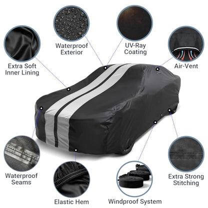 Car Cover Waterproof All Weather for 1978 (12. Century Wagon 1978-1981 / Black / Gray (Stripe))