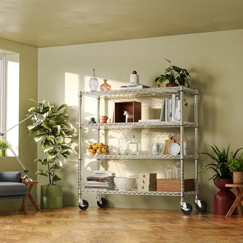 4 Tier Heavy Duty Metal Wire Shelving Unit (4 Tier, 17.7" D x 47.2" W x 59.1" H / Chrome)